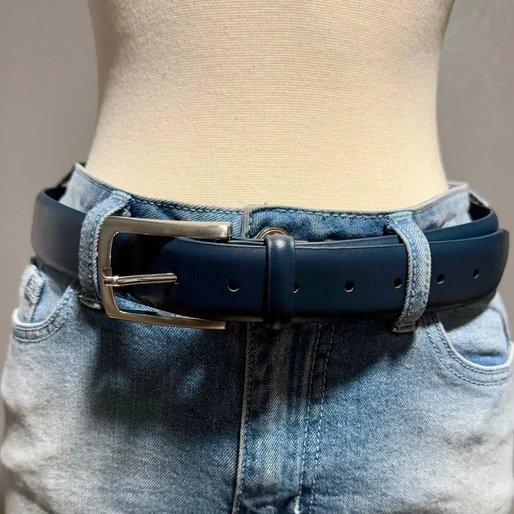 KM Legend Classic Navy Blue Leather Belt Sz 38